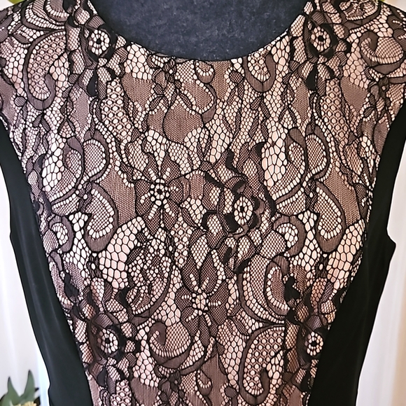 NWOT- JS Collections Black&Blush Pink Dress w/ Lace and Chiffon Netting Details - Picture 3 of 11